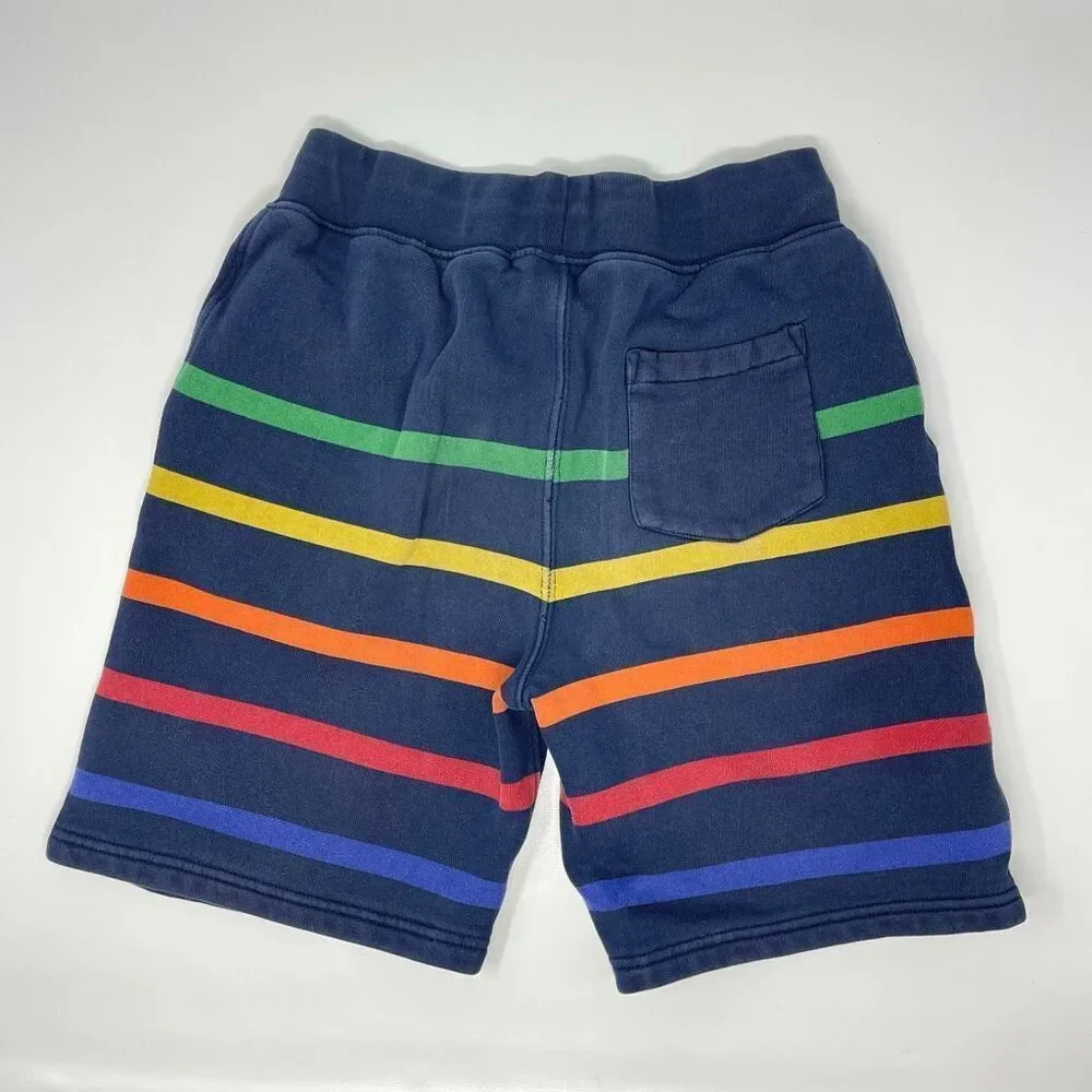 Polo Ralph Lauren Fleece Blue Rainbow Striped Shorts Boys Size Medium 10-12